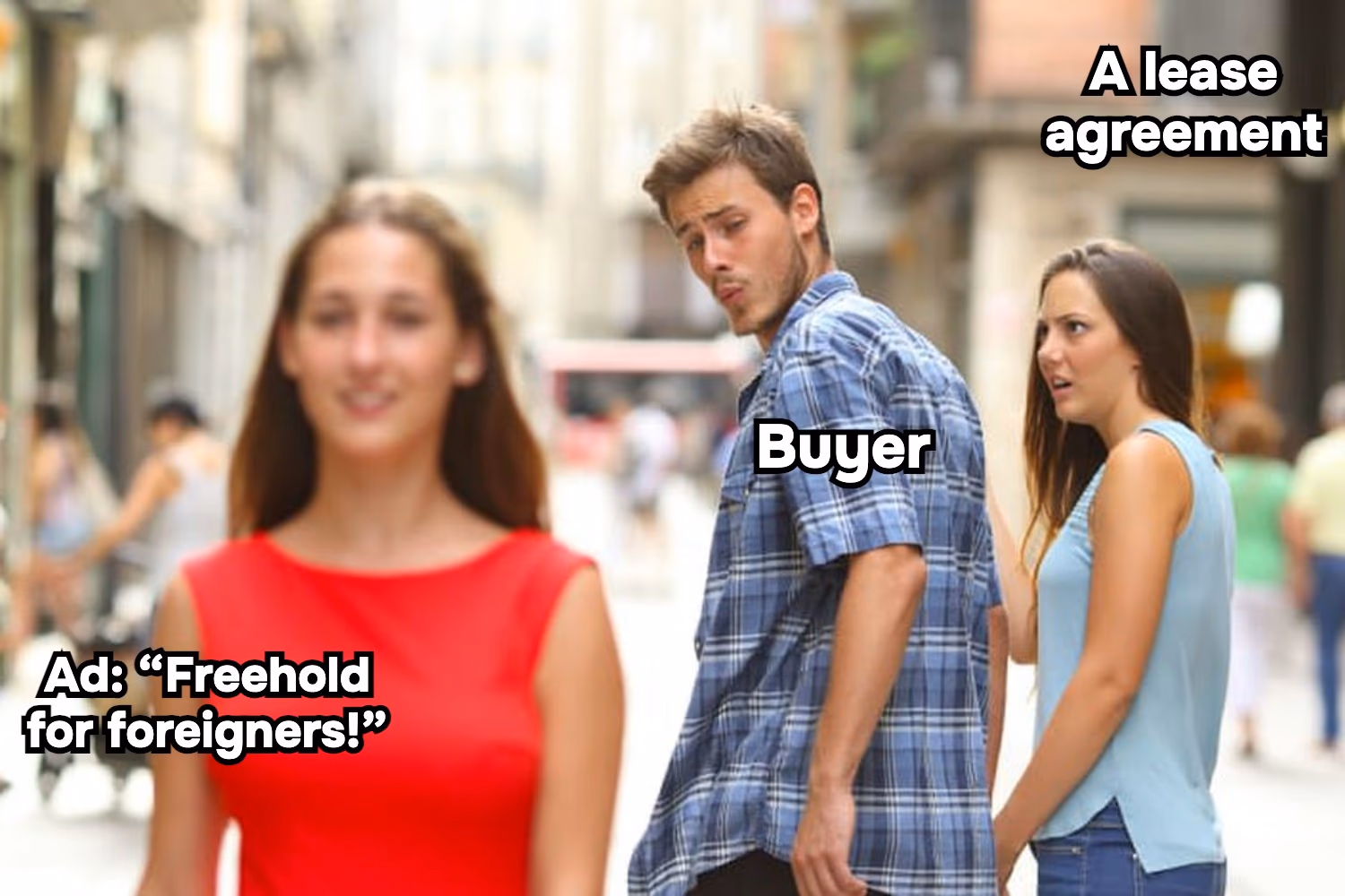 A "freehold for foreigners" ad and a lease agreement