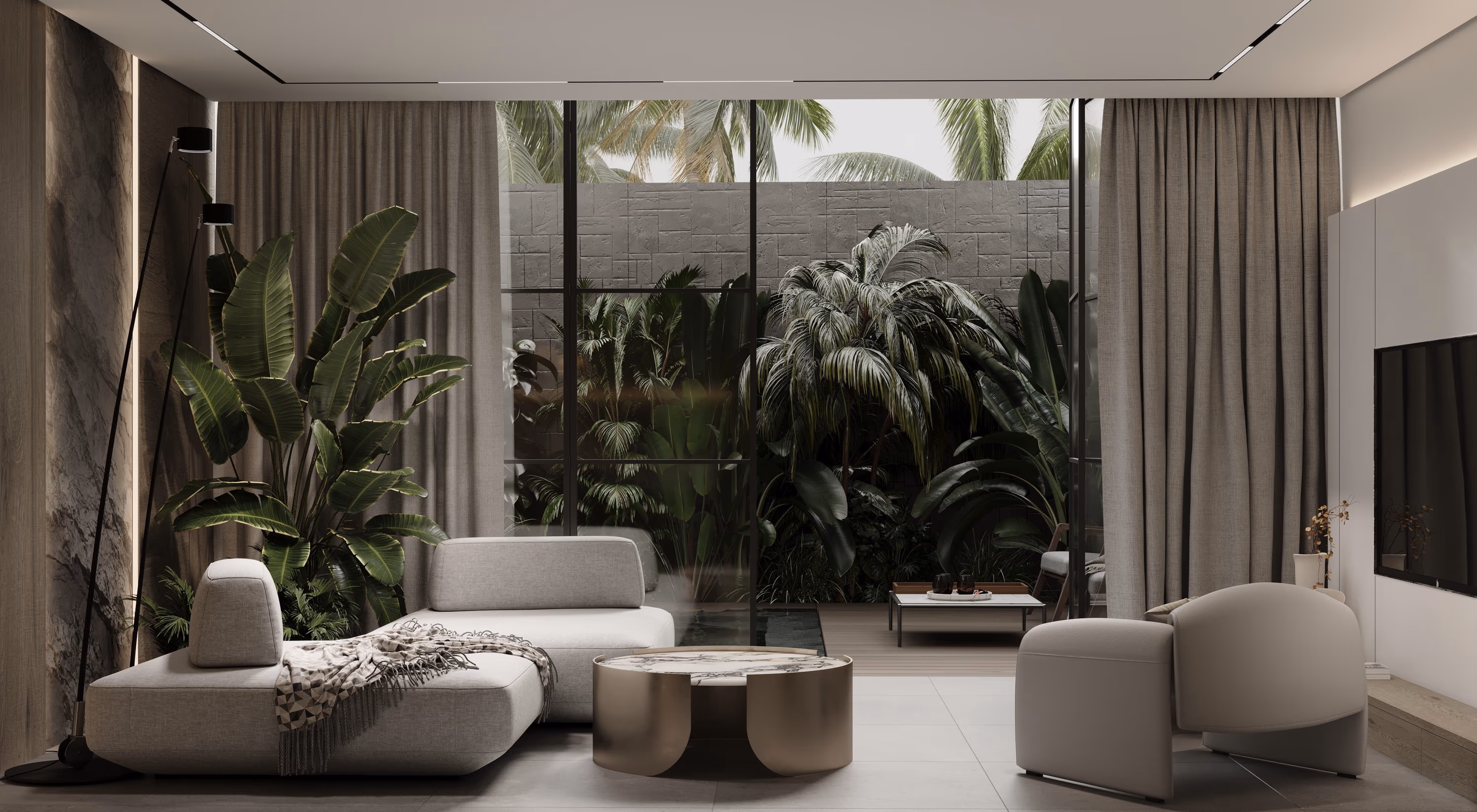 Living room opening onto the inner courtyard