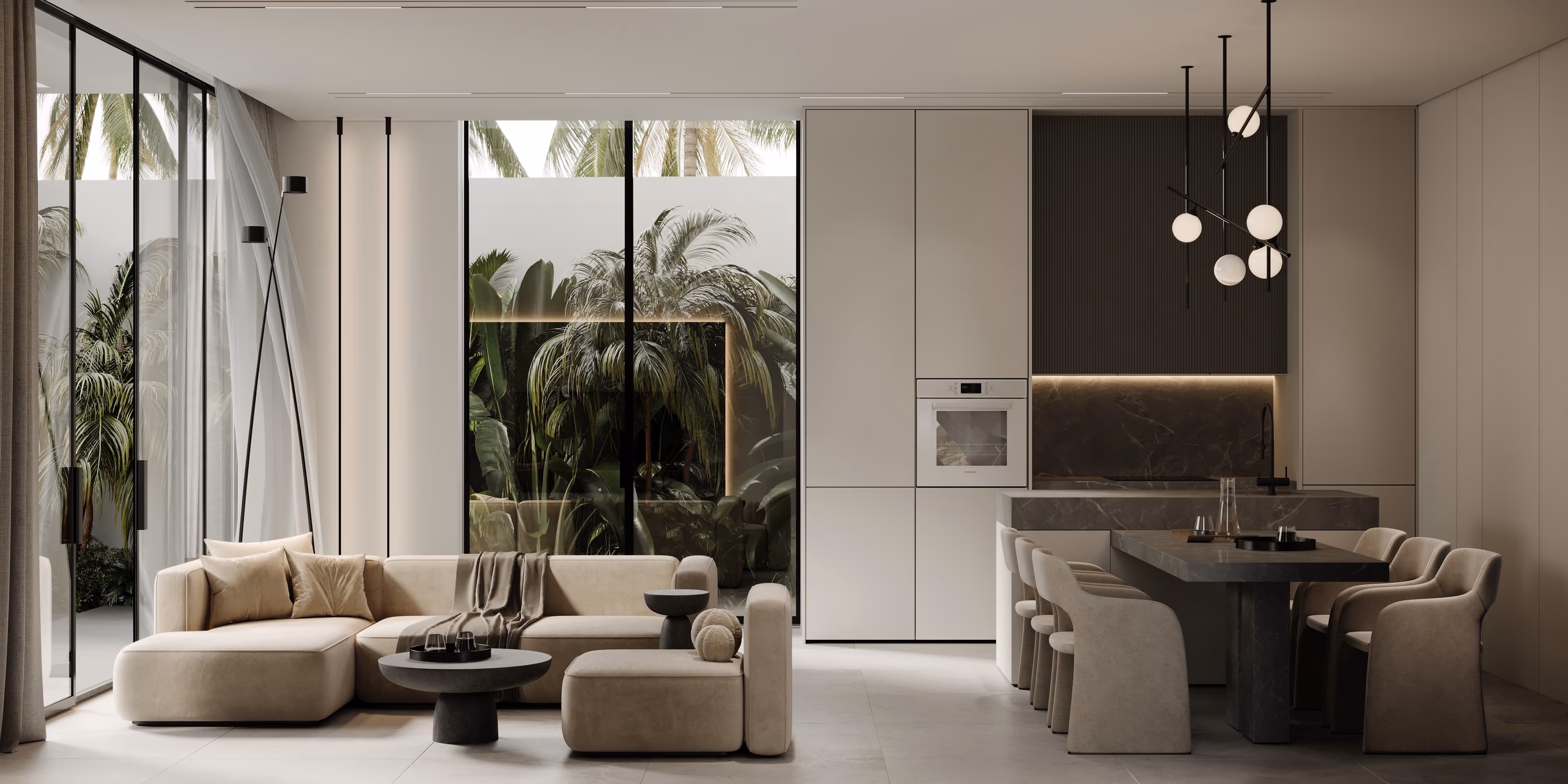 Living room and kitchen
